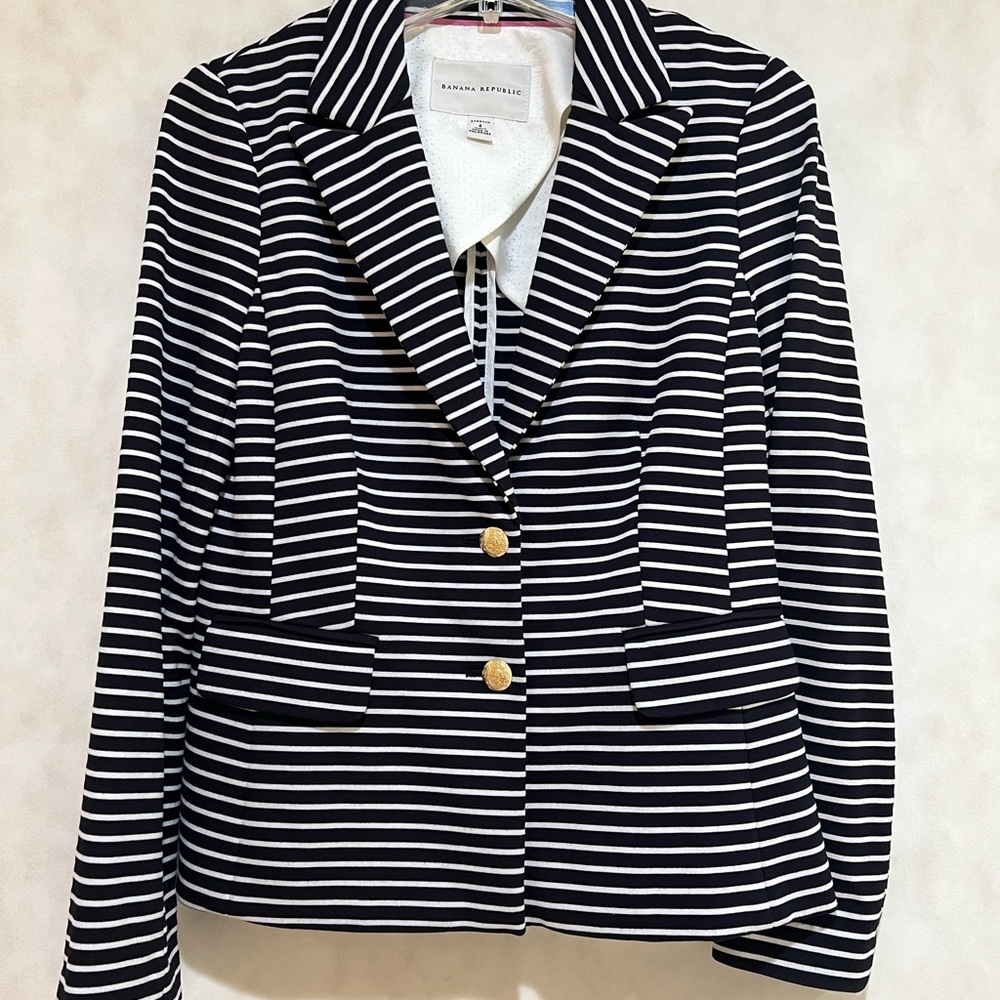 Banana Republic Black and White Striped Blazer
